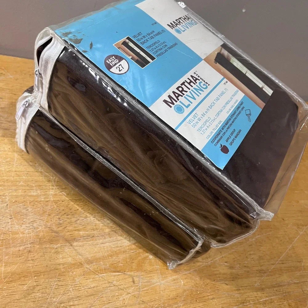 Martha Stewart Living Velvet Back Tab Curtain Panels 50x84 Tilled Soil Brown 2pk